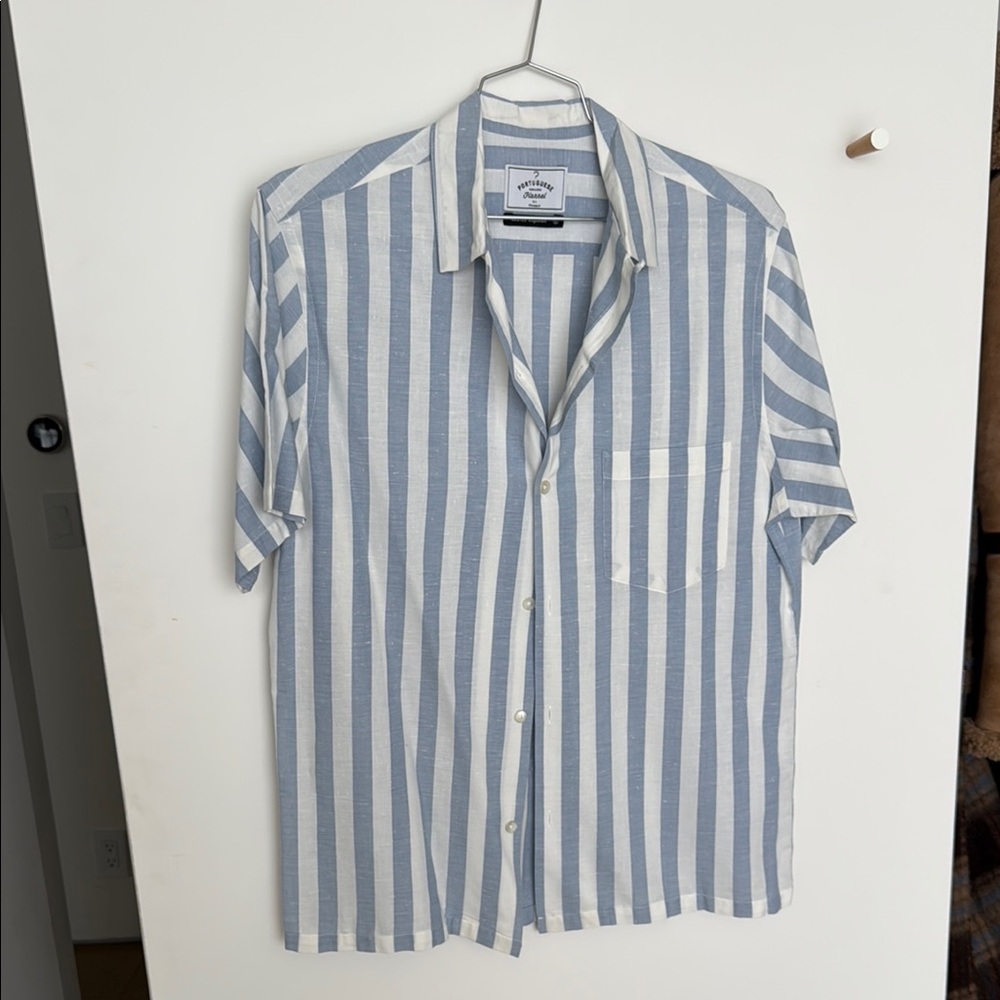 Casual Blue and White Striped Button Down Shirt